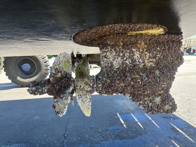 Boat propeller that needs maintenance.